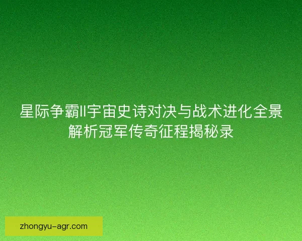 星际争霸II宇宙史诗对决与战术进化全景解析冠军传奇征程揭秘录