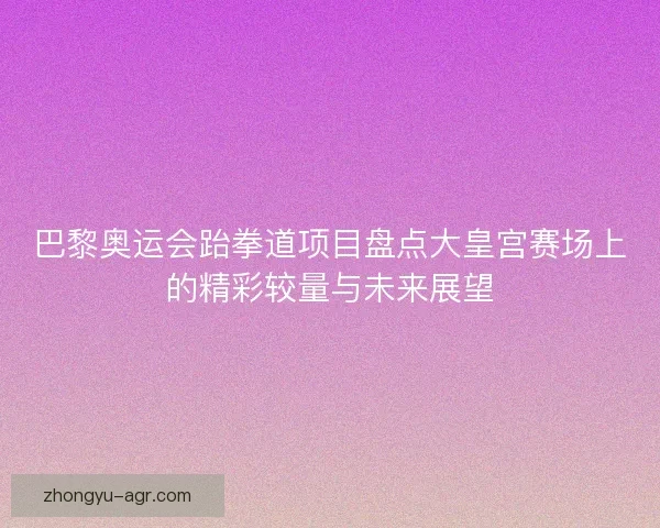 巴黎奥运会跆拳道项目盘点大皇宫赛场上的精彩较量与未来展望