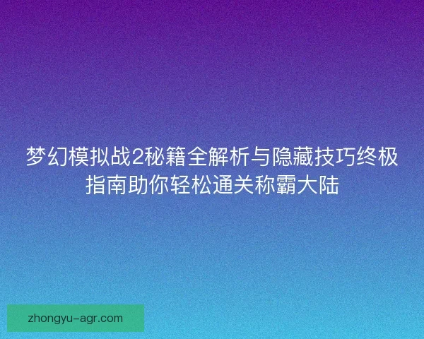 梦幻模拟战2秘籍全解析与隐藏技巧终极指南助你轻松通关称霸大陆